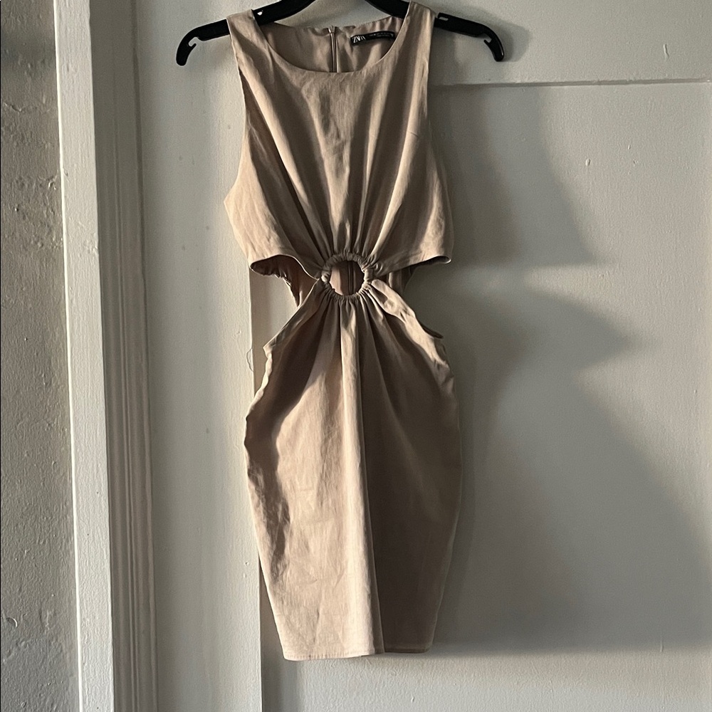 Zara Tan Cut-Out Backless Dress